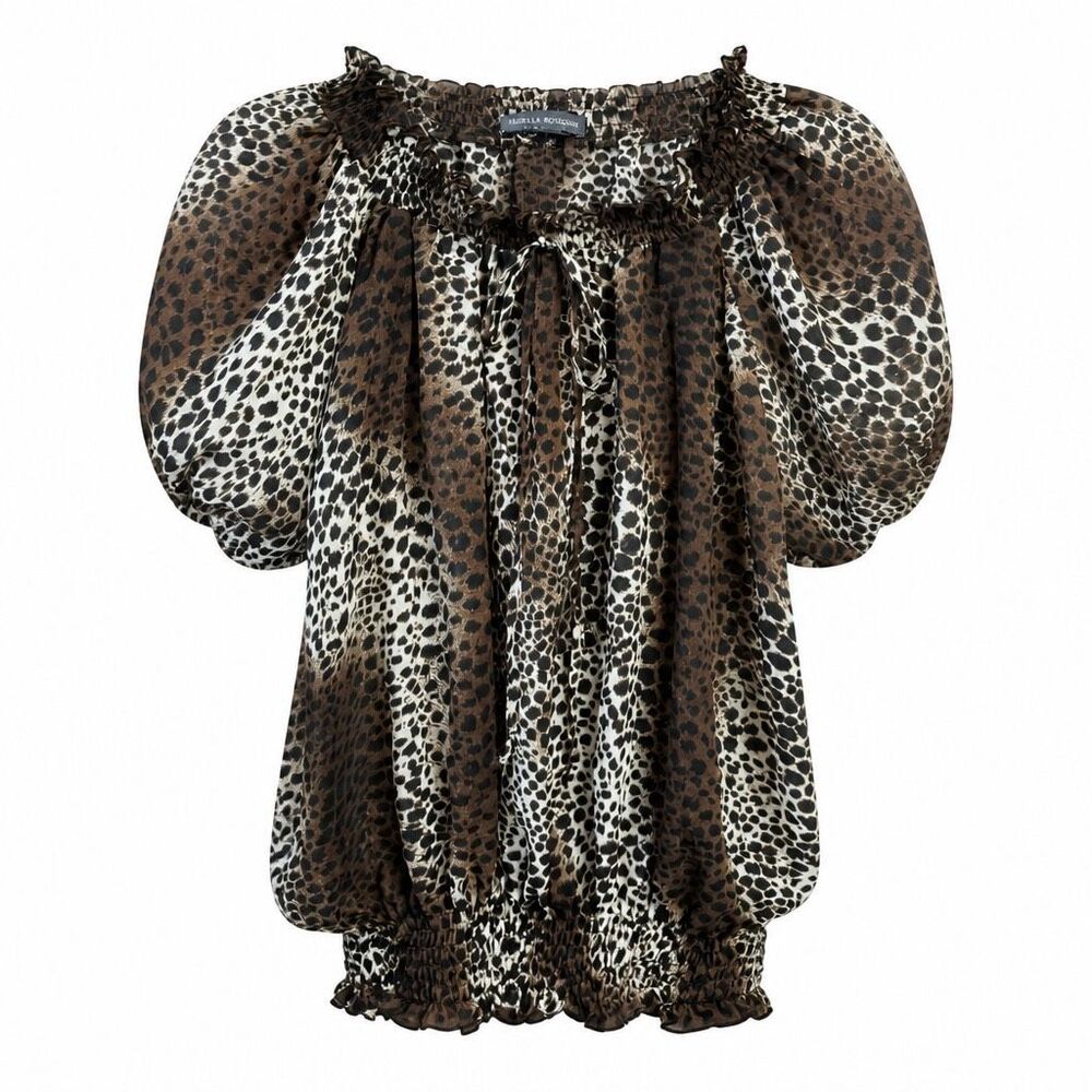 Isabella Rodriguez leopard print sheer blouse Sz XL